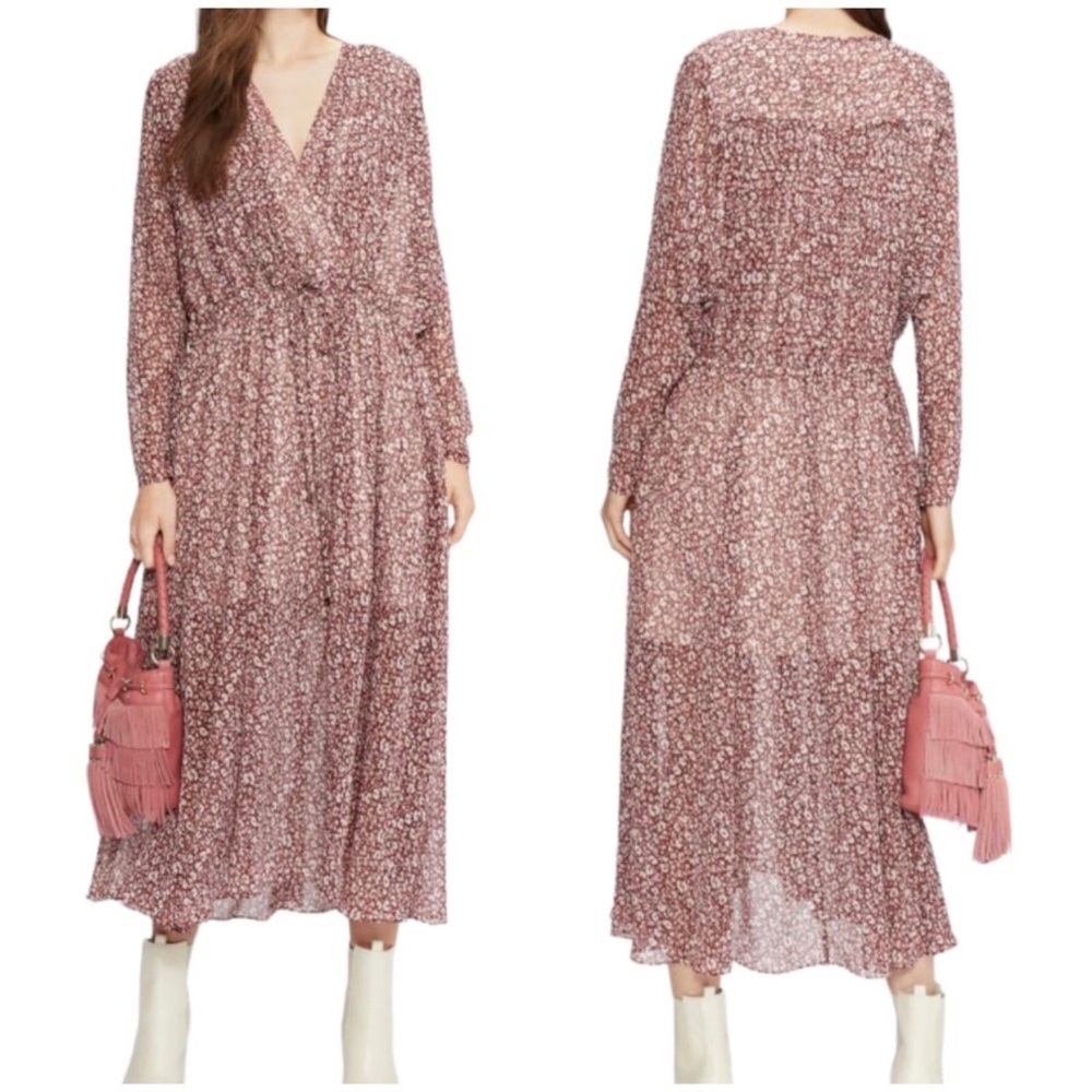 Ted Baker Mauve Floral Long Sleeve Midi Dress